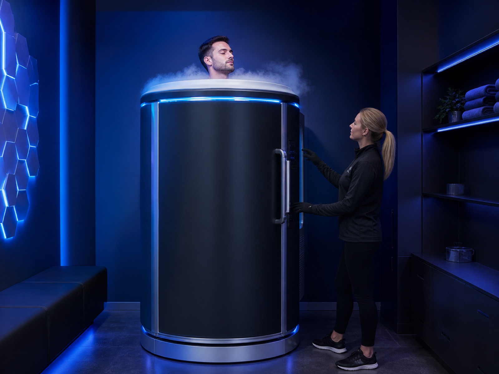 Whole-body cryotherapy chamber with trained attendant